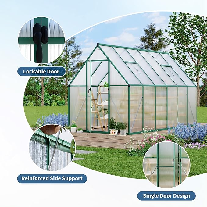 6'X11' Aluminum-Framed Polycarbonate Greenhouse, Heavy Duty Polycarbonate Greenhouse with Quick