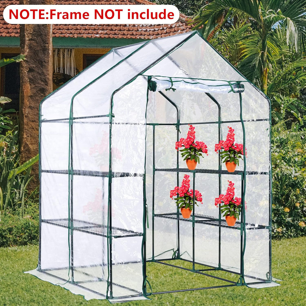 Walk-in Greenhouse Replacement Cover with Roll-Up Zipper Door -56 x 56 x 76 Inch PVC Greenhouse