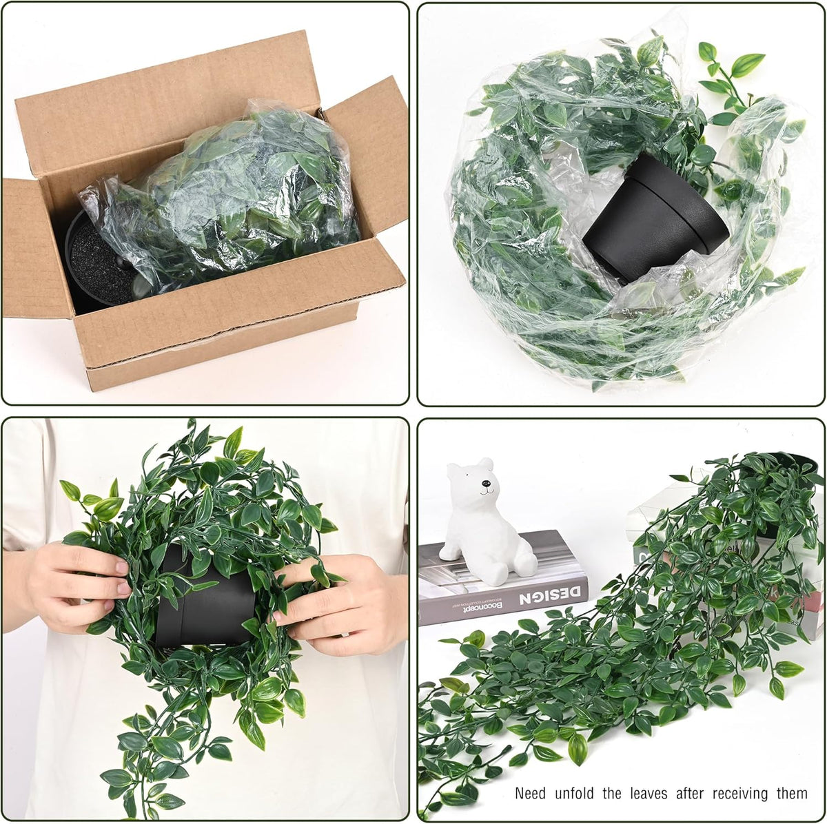 Waipfaru 2Pcs Fake Hanging Plants with Pot Deep Green Eucalyptus Leaves UV Resistant Fake Vines Ivy