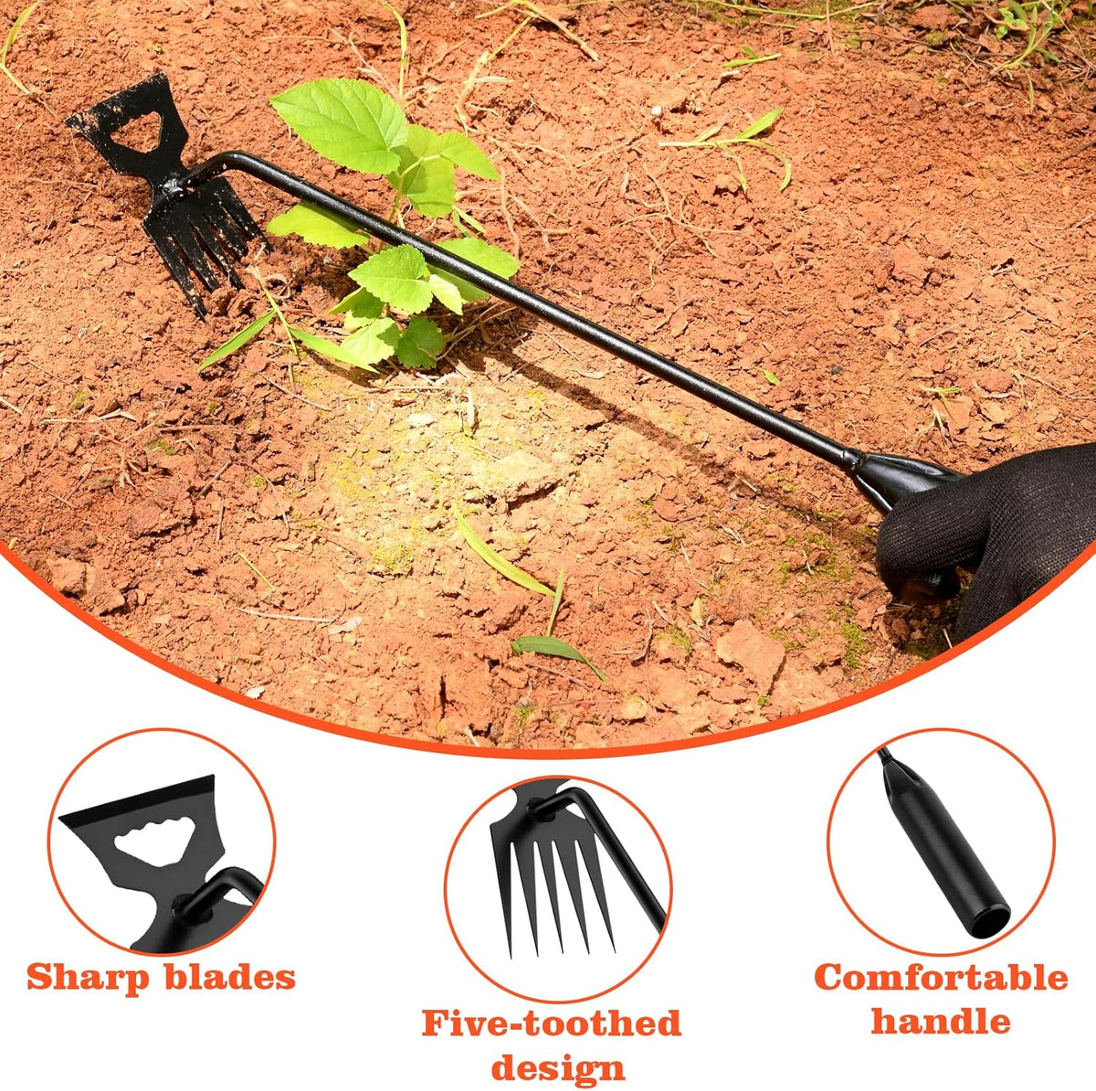Weed Puller Tool Garden Weed Pulling Tool, 4-Tine Manganese Steel Weeder Tool - Black Coated Forged