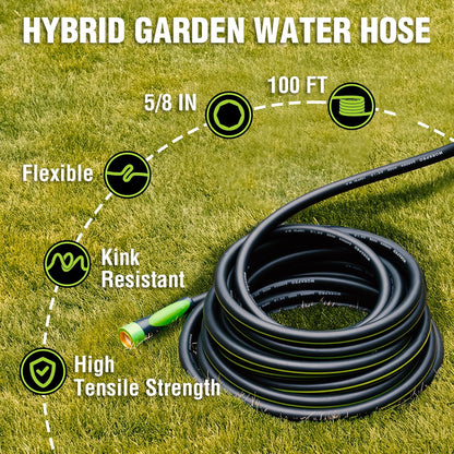 WORKPRO Hybrid Garden Hose 5/8 in.x 100ft, Water Hose Heavy Duty, Flexible, Lightweight Hybrid