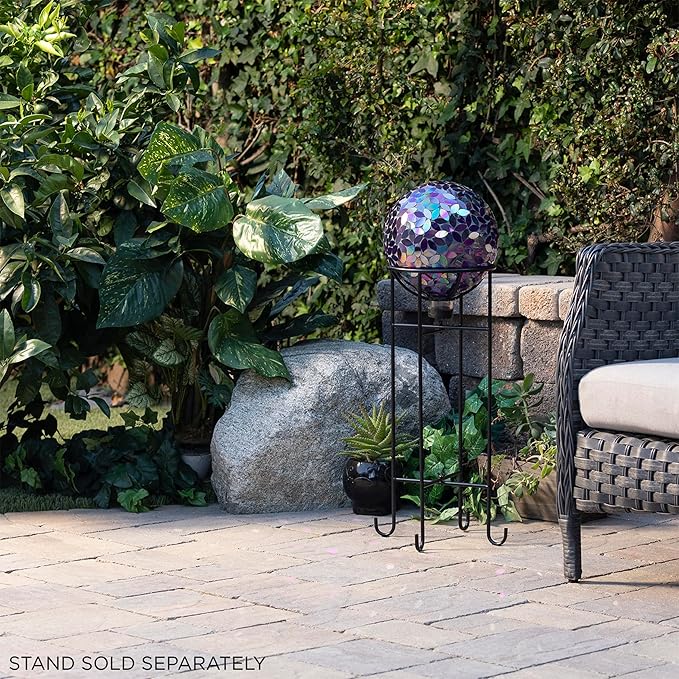 Alpine Corporation 10" Diameter Indoor/Outdoor Glass Mosaic Gazing Globe Yard Decoration, Purple