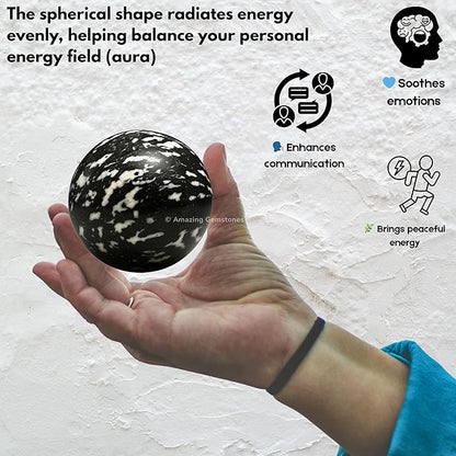 Amazing Gemstone Black and White Tourmaline Crystal Ball with Stand - 2" Inches Crystal Sphere