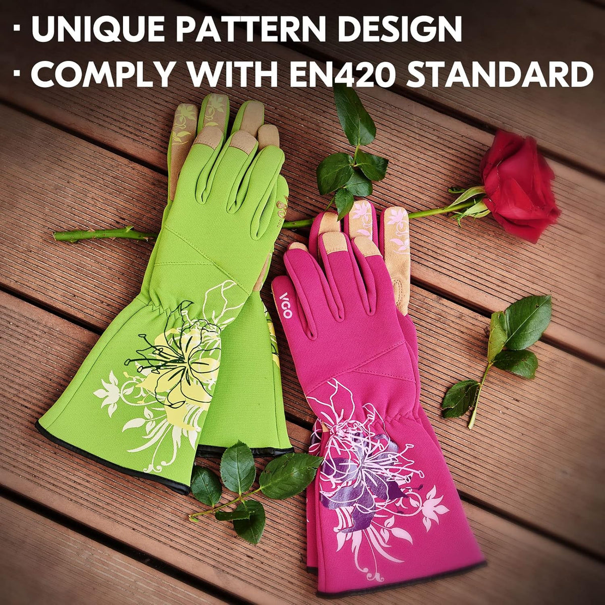 Vgo 1-Pair Ladies' Synthetic Leather Gardening Gloves, Long Sleeves Gauntlet, Breathable & Grip