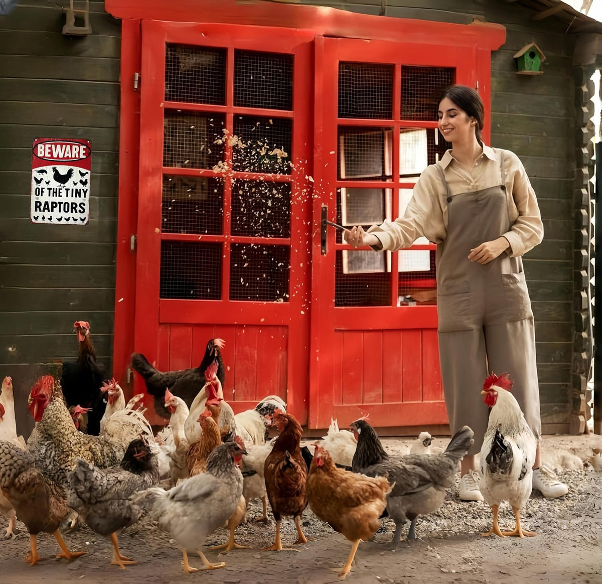 Funny Gifts for Women Chicken Lovers Farm Enthusiasts Beware of The Tiny Raptor Chicken Tin Sign
