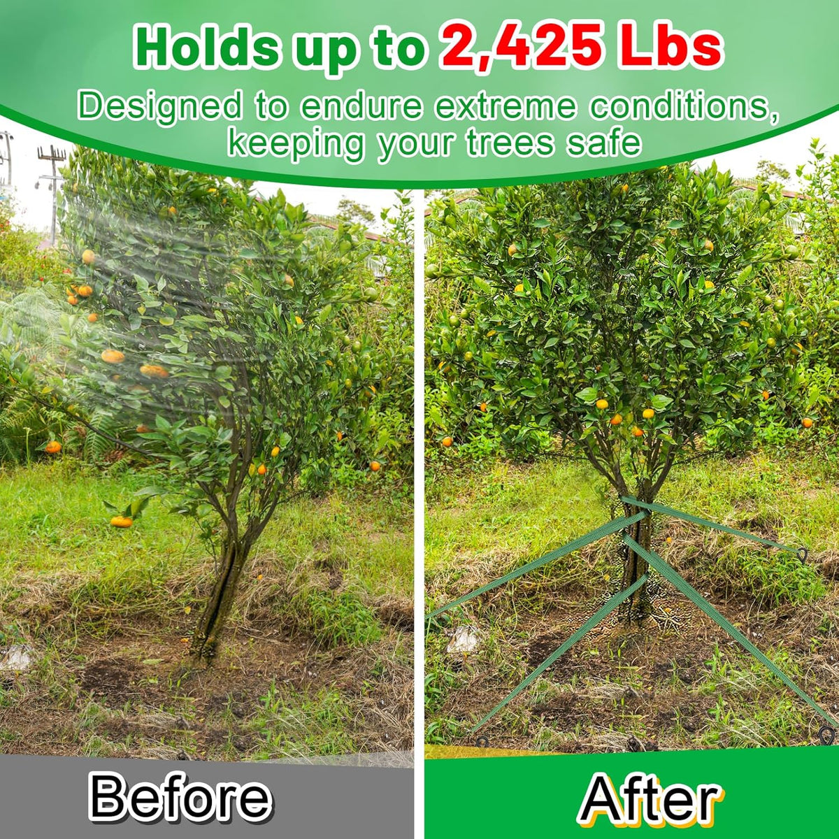 Biubee 2,425 Lbs Strength Tree Straps - 108FT Tree Tie Support Straps for Staking, Green Blend in