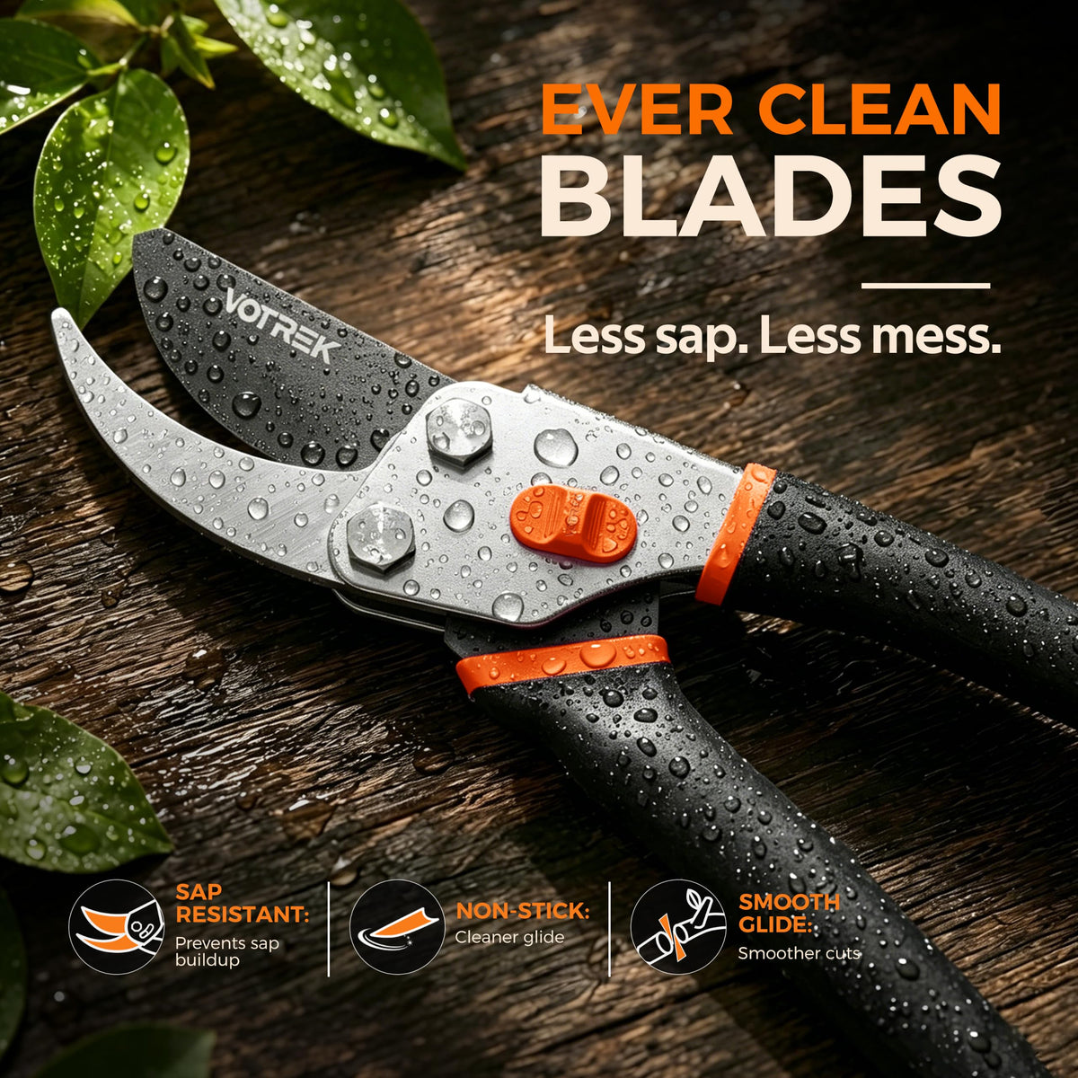 VOTREK® 8.5" Bypass Pruning Shears, Jam-Proof Spring Clippers for branches