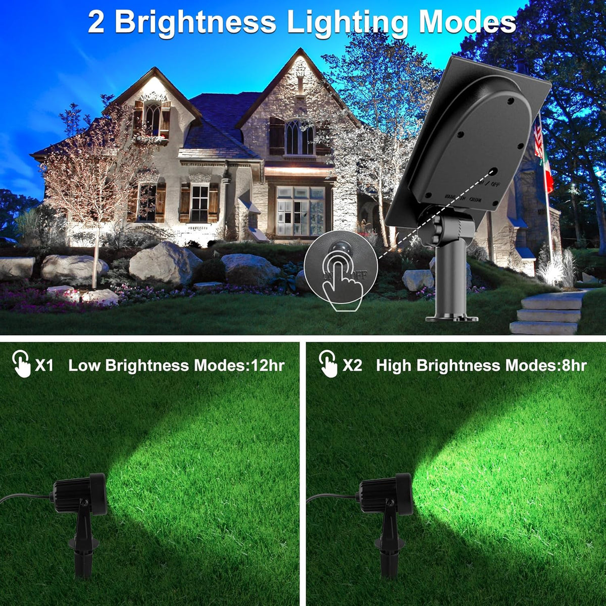 Solar Spot Lights Outdoor, 4-in-1 Solar Landscape Spotlight Waterproof 9.8ft Cable, 5W 3000mAh