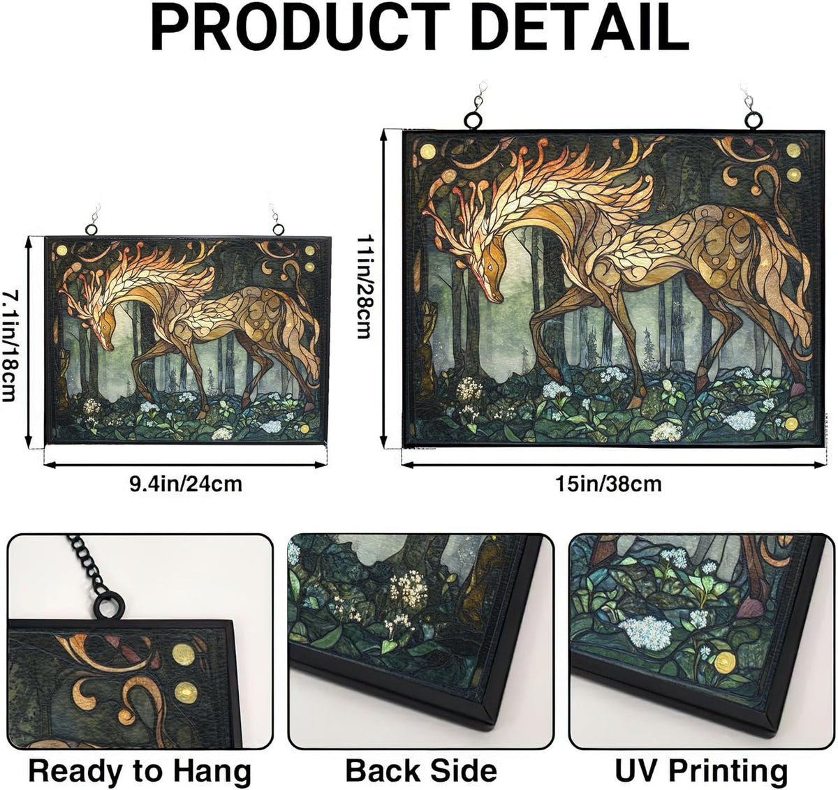 Rectangle Art Nouveau Glade Kirin Stained Glass Sun Catcher Mountain Stained Glass Window Hanging