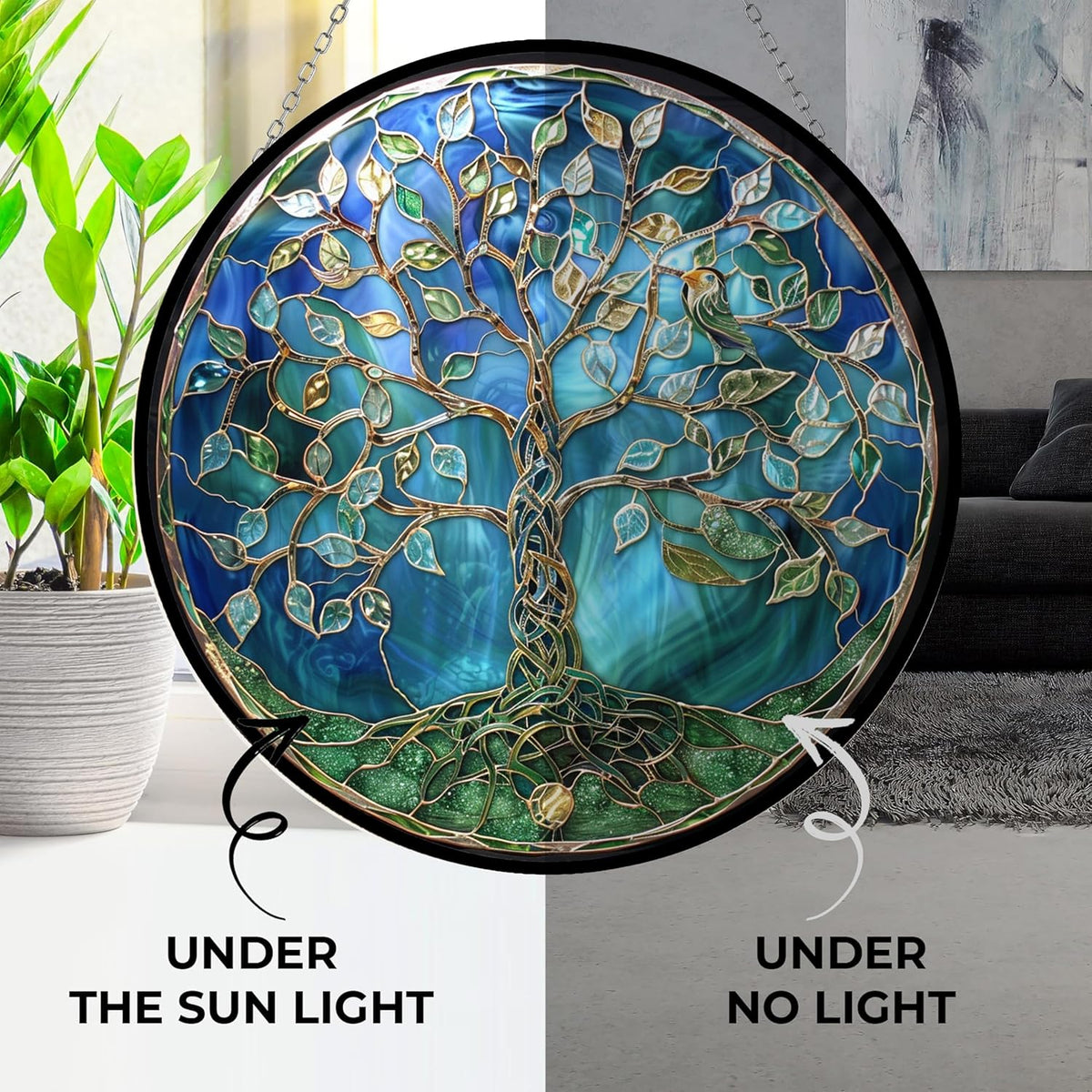 Tree of Life Stained Glass Window Hangings, Handcrafted Stained Glass Suncatchers, Gift for Cat