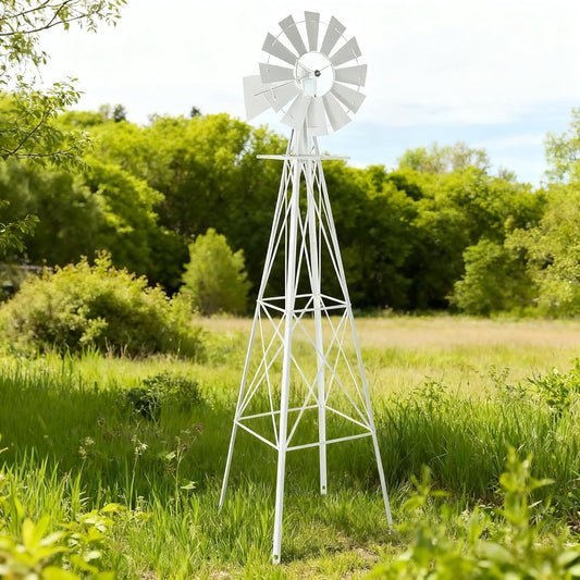 8FT Windmill for Yard Garden Decoration with Weather Vanes，Heavy Duty Outdoor Wind Mills, Large