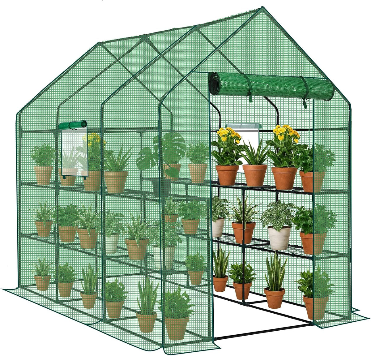 Outvita Walk-in Greenhouse, Outdoor Durable PE Plant Green House for Frost Protection with 3 Tiers