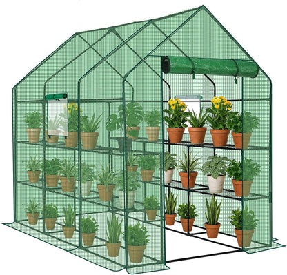 Outvita Walk-in Greenhouse, Outdoor Durable PE Plant Green House for Frost Protection with 3 Tiers