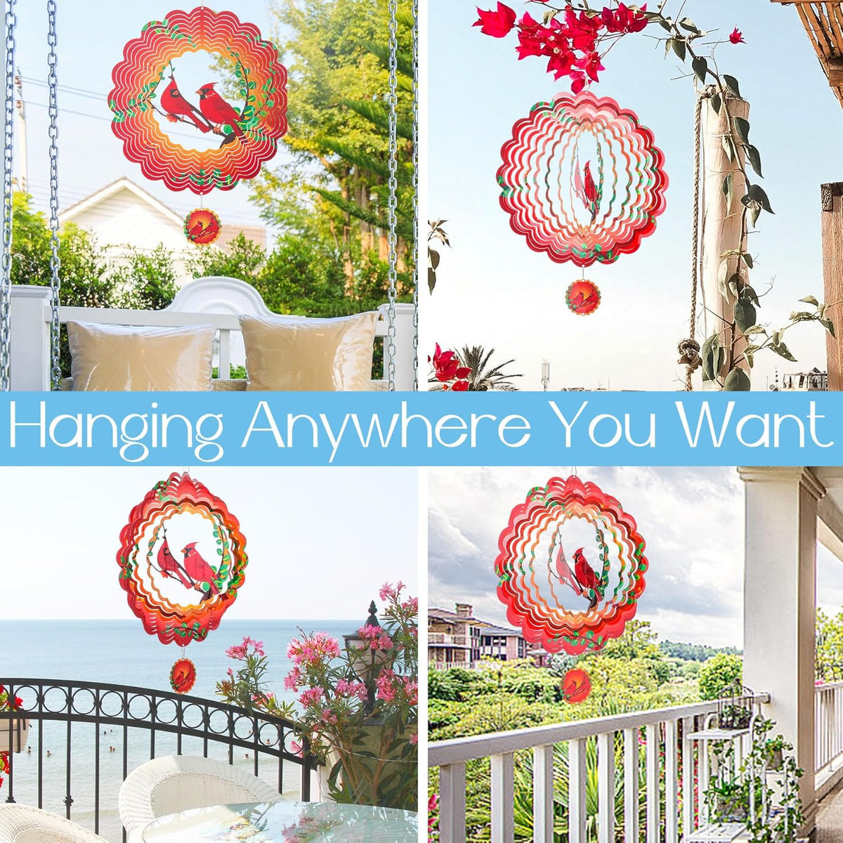 Cardinal Wind Spinners Garden Yard Decor Gift for Women Men, 12 Inch Outdoor Metal 3D Wind Spinner