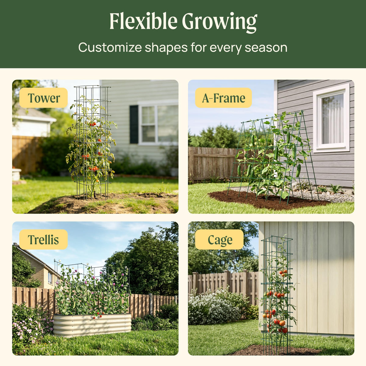 Vego Garden 4 Pack 11.5" Square Tomato Cage for Garden & Pots, Rust-Resistant Tomato Stakes Heavy