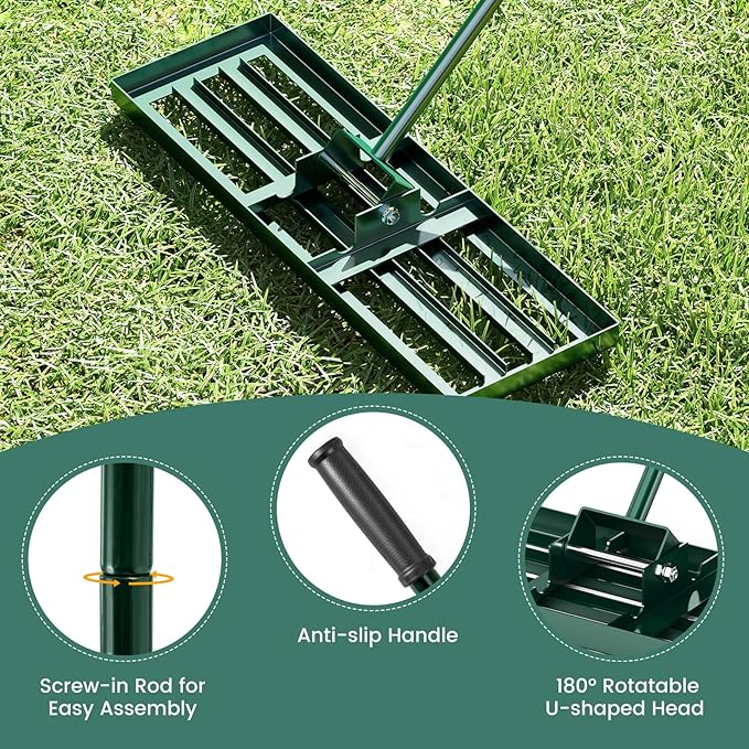Goplus Lawn Leveling Rake, 30" x 10" Heavy Duty Level Lawn Tool w/ Ergonomic Handle for Soil