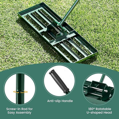 Goplus Lawn Leveling Rake, 30" x 10" Heavy Duty Level Lawn Tool w/ Ergonomic Handle for Soil