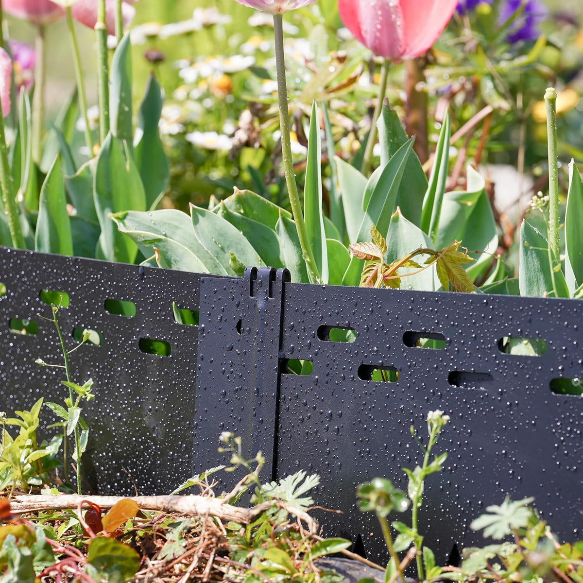 30Pcs 10Inch Black Metal Landscape Edging Stakes, No Installation for Corrugated Garden Landscape