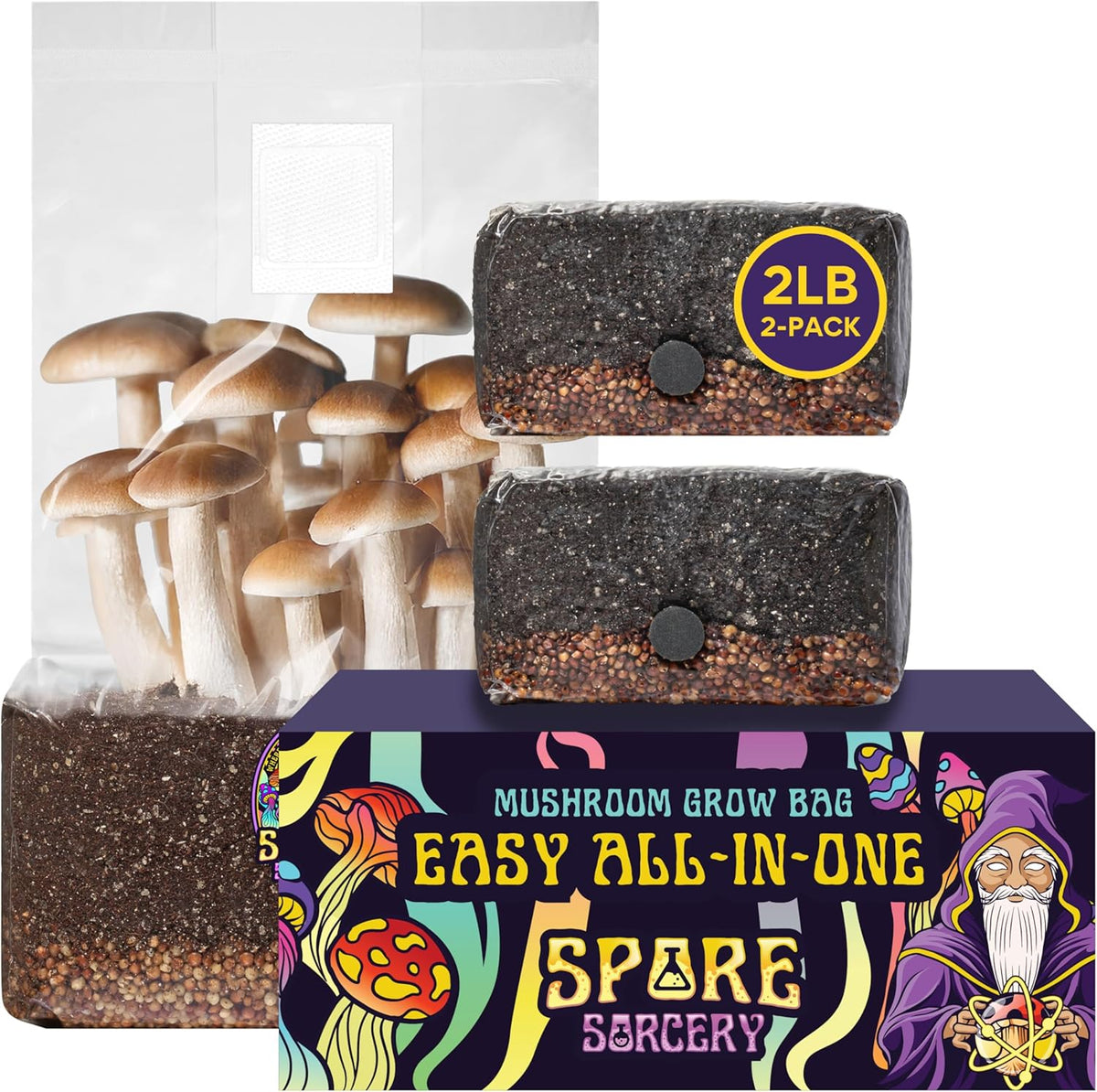 2 LB 2-Pack All-in-One Grow Bag: Up to 32oz of Mushrooms! Nutrient-Enhanced, Injection Port, Just