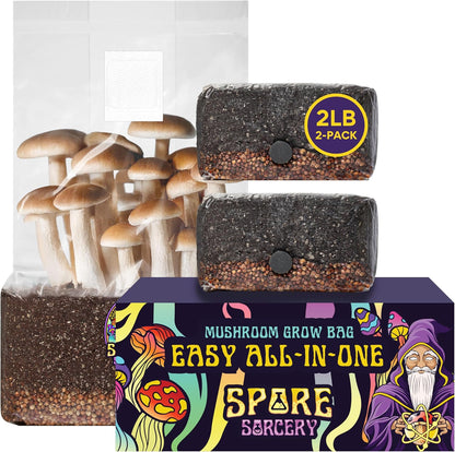 2 LB 2-Pack All-in-One Grow Bag: Up to 32oz of Mushrooms! Nutrient-Enhanced, Injection Port, Just