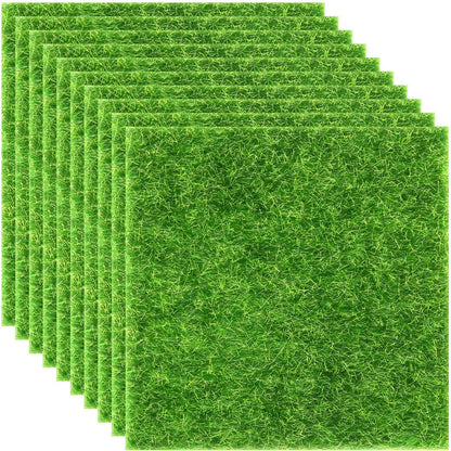 Elcoho 10 Pieces Fake Grass for Crafts Fairy Garden 6 x 6 Inches Artificial Garden Grass for
