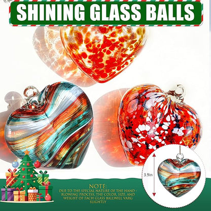 Hand Blown Glass Gazing Balls for Garden Red Heart Hanging Friendship Balls for Gift Heart Shape