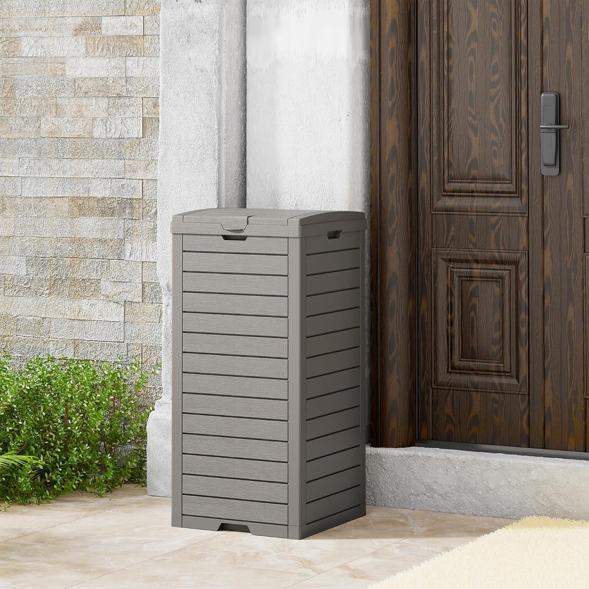 31 Gallon Outdoor Trash Can, Waterproof Resin Garbage Can with Lid and Drip Tray Easy Cleaning