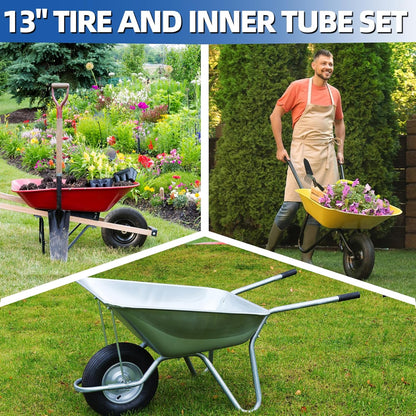 4.00-6 Replacement Tire and Inner Tube Set, 2 Pack, 13" Heavy Duty Tire and Wheel, TR-13 Straight