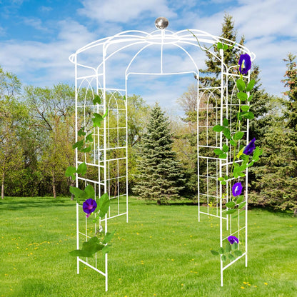 Metal Garden Trellis Arbor Arch Gazebo Birdcage Shape, Off White Pergola Pavilion fpr Climbing