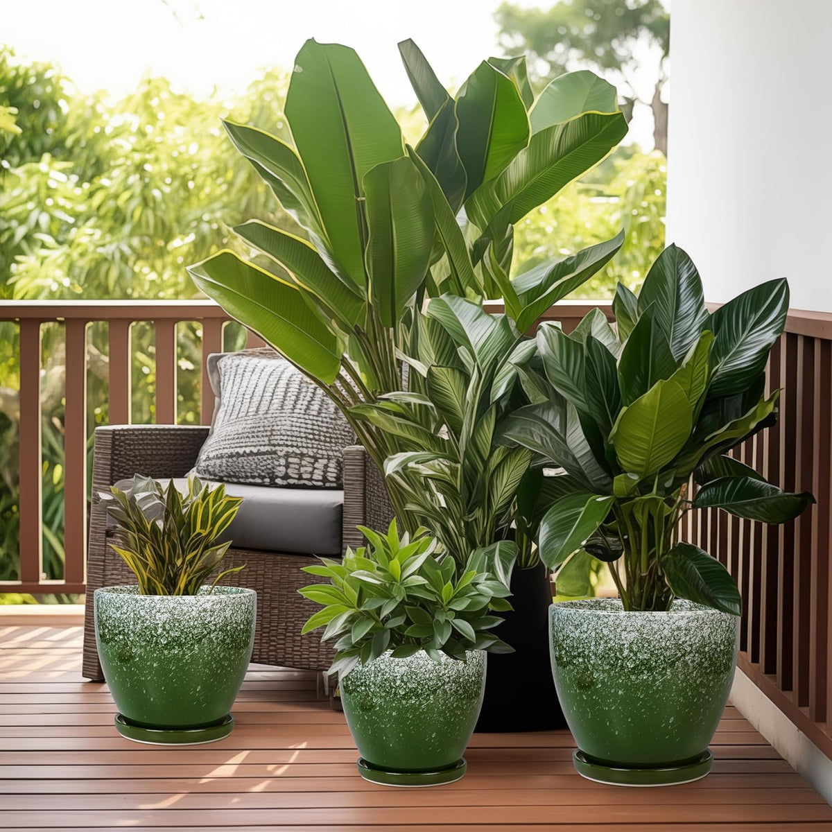 Ceramic Pots for Plants - 8 Inch Planter for Indoor Outdoor Plants, Round Planter, Large Flower Pot