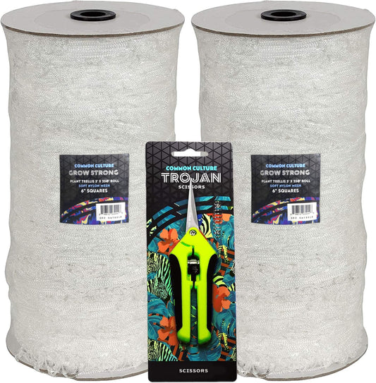 COMMON CULTURE Grow Strong Plant Trellis + Trojan Scissors - 6" Square Soft Mesh Nylon Trellis