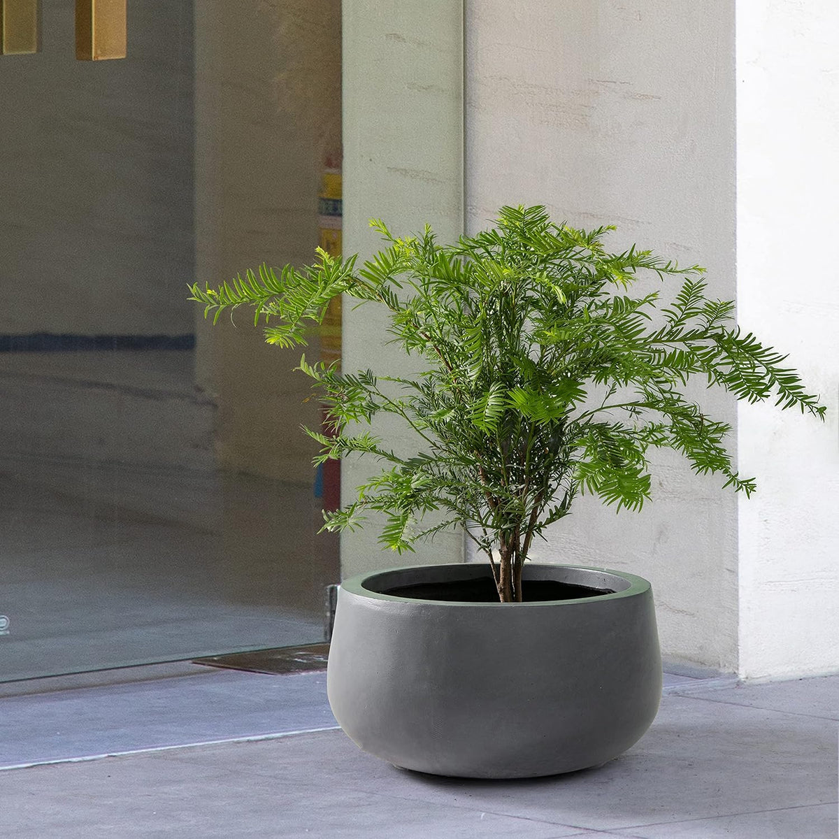 Kante 15.7" Dia Round Concrete Planter, Cement Plant Pots with Drainage Hole and Rubber Plug for
