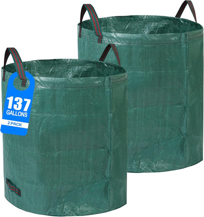2 Pack 137 Gallons Reusable Yard Waste Bags with Double Bottom Extra Large Lawn Leaf Bags Heavy