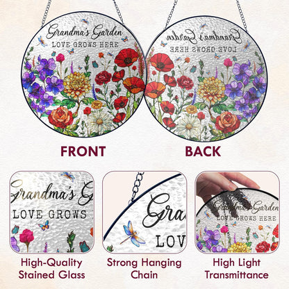 FLAGWIX Christmas Grandma Gifts - Grandmas Garden Stained Glass Window Hanging with Base 8 in