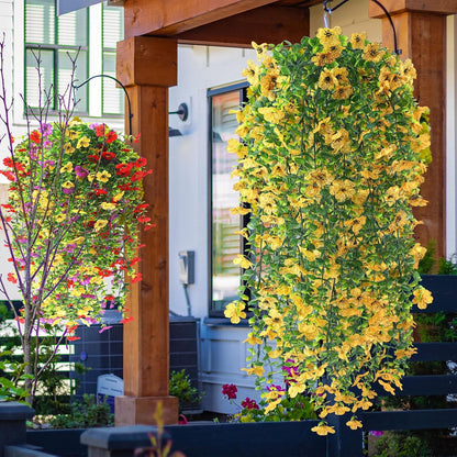 6 Pcs Artificial Fall Hanging Flowers Outdoor Silk Mum Plants Autumn Decor Faux Violet with