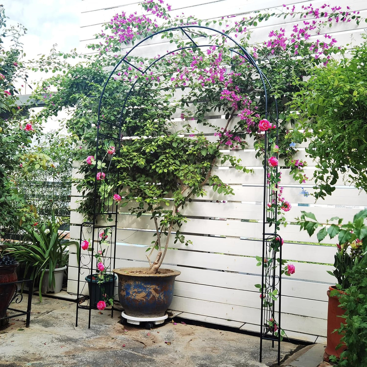 Giantex Garden Arch Trellis - 7.9 ft Metal Arbor Pergola for Climbing Plants Rose Clematis Vines