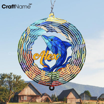 Personalized Dolphin Wind Spinner 3D Stainless Steel, Dolphin Garden Spinner Hanging Outdoor Decor