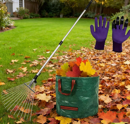 Garden Rake for Leaves with Telescoping Long Handle 33-63" & Adjustable Head 8-22" - Heavy Duty