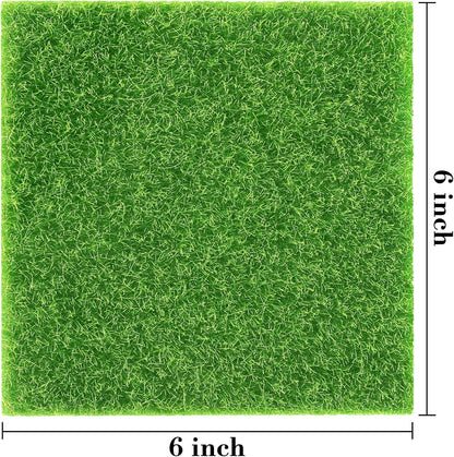 Elcoho 6 Pieces Fake Grass for Crafts Fairy Garden 6 x 6 Inches Artificial Garden Grass for