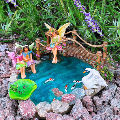 Mood Lab Fairy Garden Fish Pond Kit - Miniature Bridge Set of 6 pcs Fairy Garden Figurines &