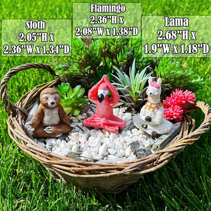 Mood Lab Miniature Yoga Figurines Set - Funny Mini Statue Kit of 3 pcs - Flamingo, Lama & Sloth in