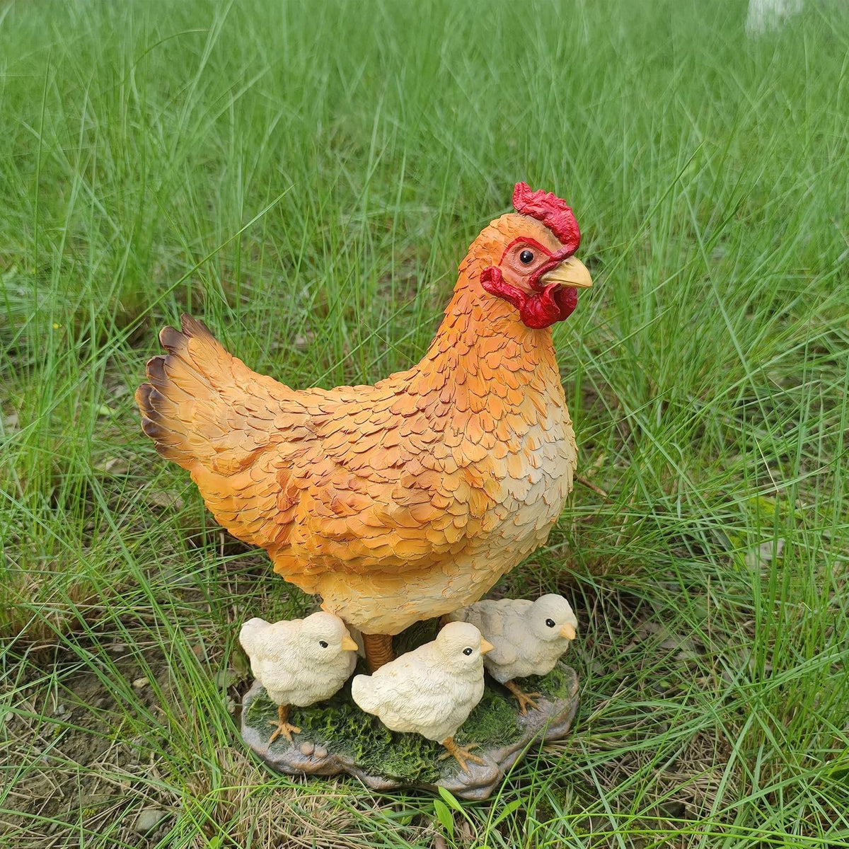 Garden Mother Hen and Baby Chick Statue Sculpture Standing Resin Farm Animal Decoration Chicken