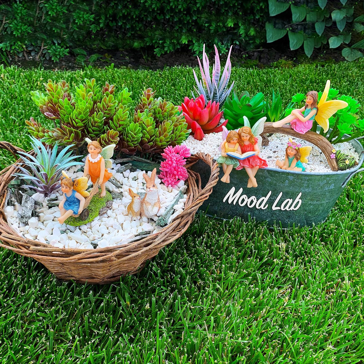 Mood Lab Fairy Garden - Miniature Family Kit Figurines & Accessories - Fairies Statue Set of 6 pcs