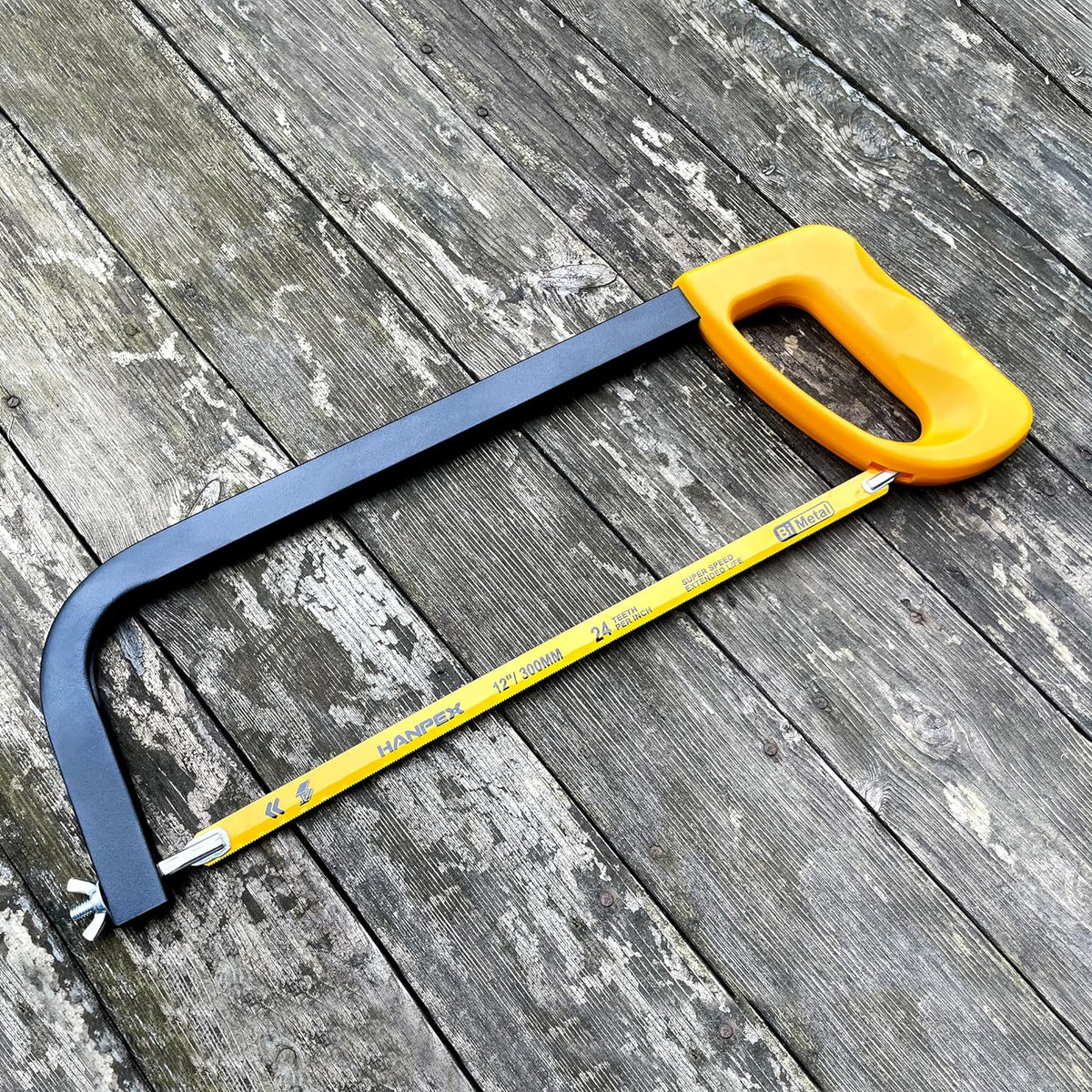 12in. High-Tension Hacksaw Frame with 24 TPI Bi-metal Blade, Hand Saw Suitable for Metal, wood