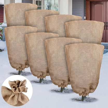 8 Packs Winter Burlap Plant Covers Bags 23.6 x 39.4 Inch Large Burlap Sack Plant Blanket with