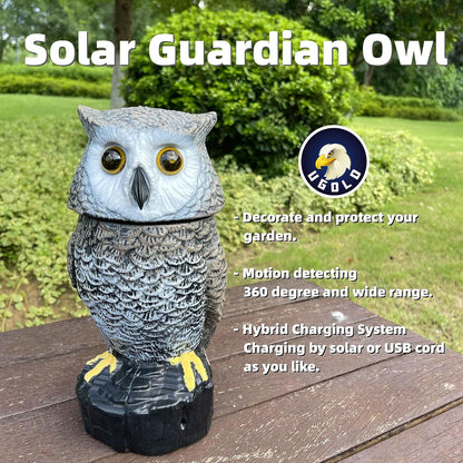 Solar Powered Garden Owl with Motion Detection, Rotating Head, Realistic Hoots and Silent Mode