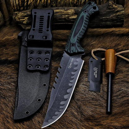 BA-KOR 12.4in Full Tang Fixed Blade Hunting Knife – 6mm 9CR18MoV Steel, G10 Handle, Stonewashed