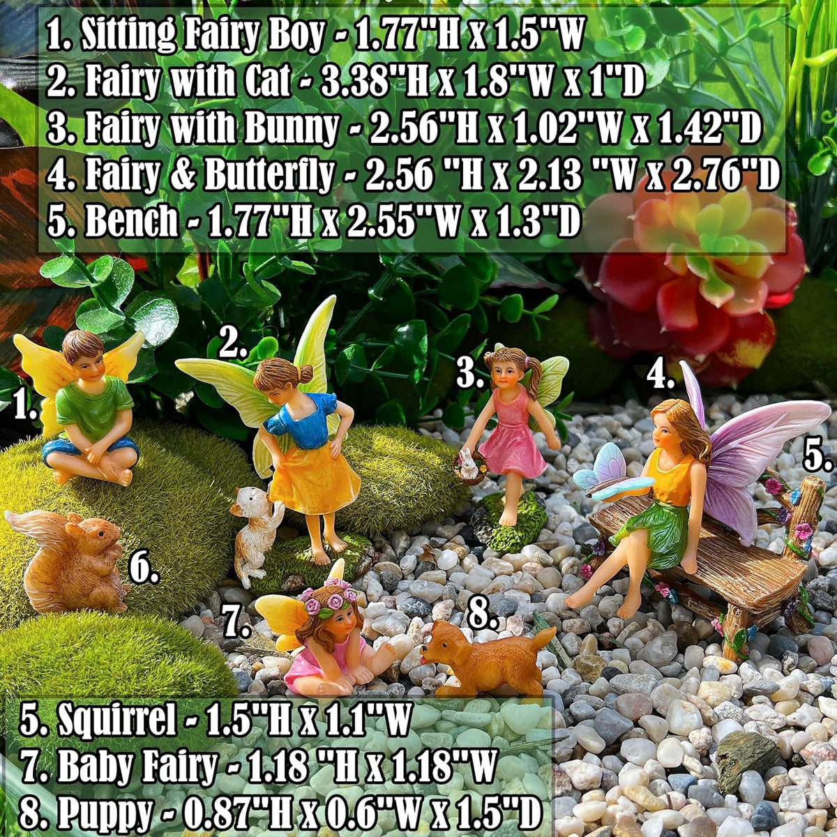 Mood Lab Fairy Garden - Miniature Fairies Figurines with Animals - Statues & Accessories Decor Set