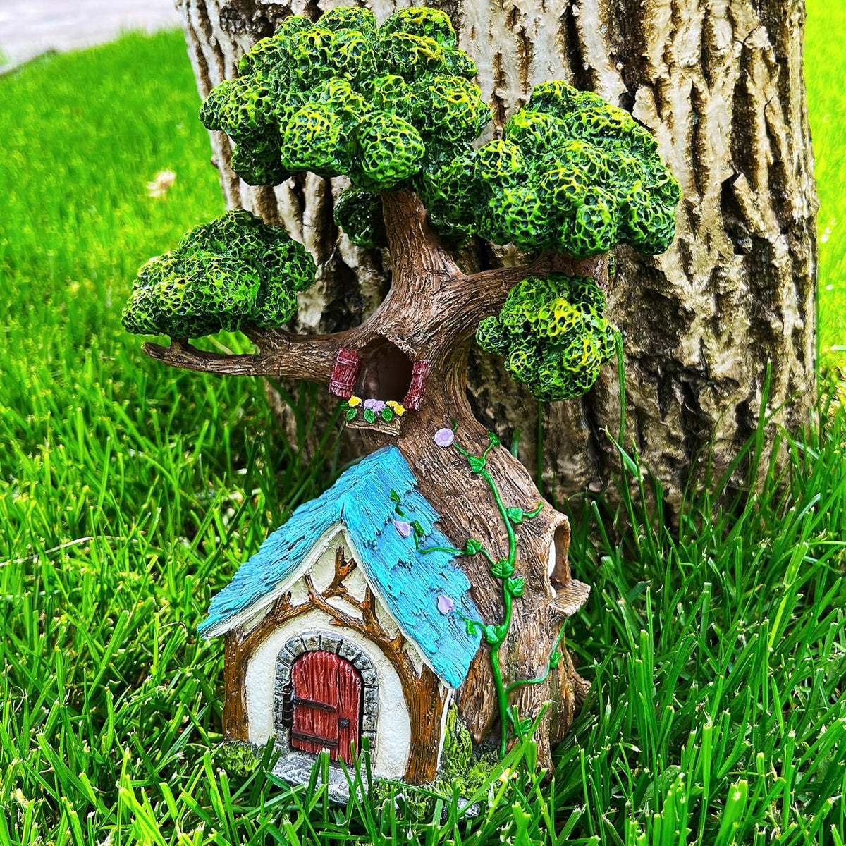 Mood Lab Fairy House - Fairy Garden Miniature Tree House - 8.5 Inch Tall Outdoor Decor for Fairies