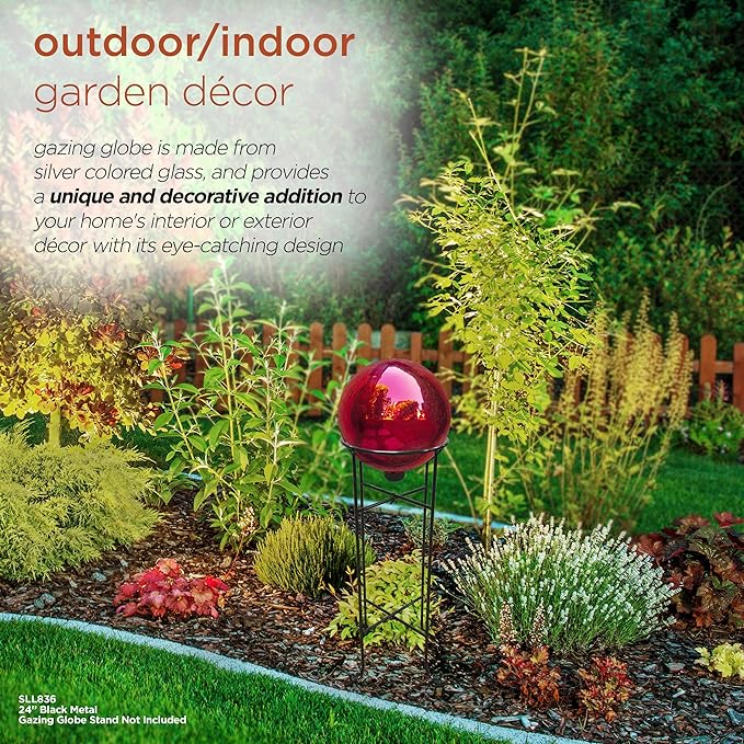 Alpine Corporation 10" Diameter Indoor Outdoor Glass Gazing Globe Yard Decor, Red